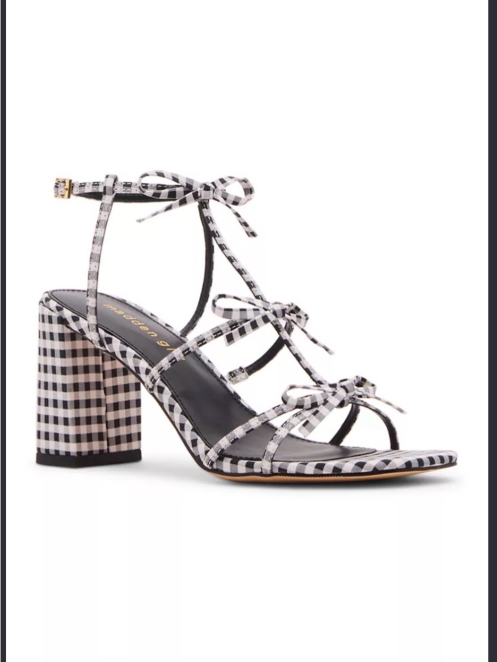 NWOT-Madden Girl Black & White Gingham Bow Strappy Heels